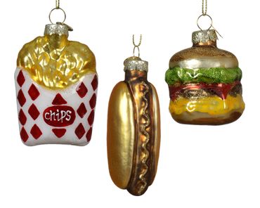 Christbaumschmuck American Diner Food Glas 11 cm mix 3er -Set