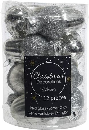 Christbaumschmuck Eichel Glas Ø 3 cm x 4 cm 12 Stück silber