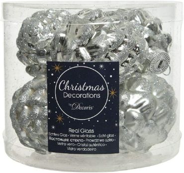 Christbaumschmuck Zapfen Glas Ø 5 cm Länge 7 cm 6 Stück silber