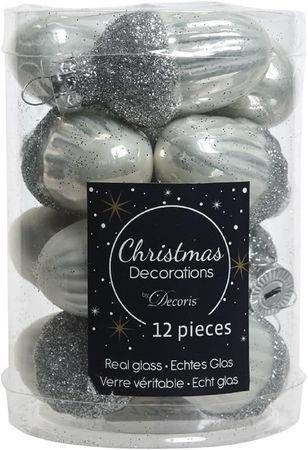 Christbaumschmuck Eichel Glas Ø 3 cm x 4 cm 12 Stück silber