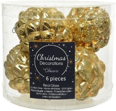 Christbaumschmuck Zapfen Glas Ø 5 cm Länge 7 cm 6 Stück hellgold