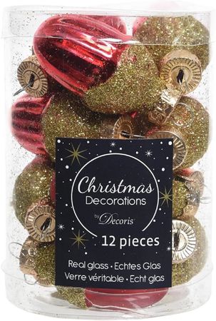 Christbaumschmuck Eichel Glas Ø 3 cm x 4 cm 12 Stück rot/gold