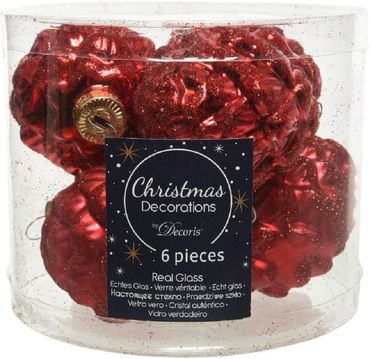 Christbaumschmuck Zapfen Glas Ø 5 cm Länge 7 cm 6 Stück weihnachtsrot