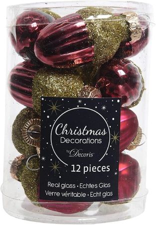Christbaumschmuck Eichel Glas Ø 3 cm x 4 cm 12 Stück rot/gold