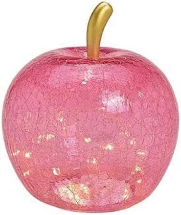 LED Dekolampe Apfel Glas 40er LED Lichterkette Timer Ø27cm pink