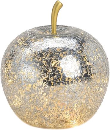 LED Dekolampe Apfel Glas 20er LED Lichterkette Timer Ø16cm silber