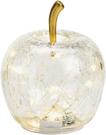 LED Dekolampe Apfel Glas 10er LED Lichterkette Timer Ø11cm transparent