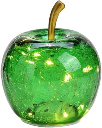 LED Dekolampe Apfel Glas 10er LED Lichterkette Timer Ø11cm dunkelgrün