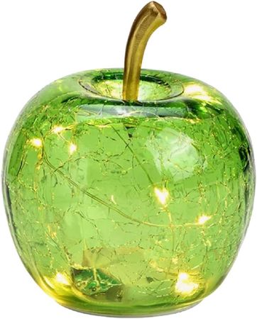 LED Dekolampe Apfel Glas 10er LED Lichterkette Timer Ø11cm hellgrün