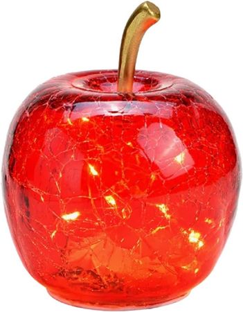 LED Dekolampe Apfel Glas 10er LED Lichterkette Timer Ø11 cm rot