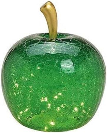 LED Dekolampe Apfel Glas 40er LED Lichterkette Timer Ø27cm dunkelgrün
