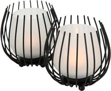 Windlicht Laval Eisen Glas Schwarz H 12cm 2 teilig