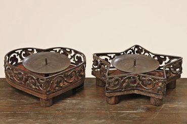 Kerzenleuchter Aurelia Holz Metall Ø12,5 cm natur Stern/Herz 2er Set