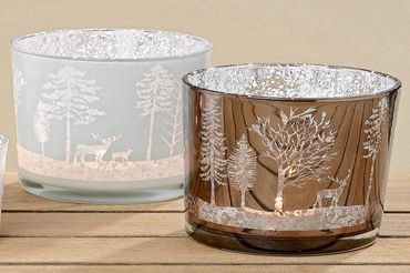 Windlicht Meldorf Hirsch Glas lackiert weiß braun H.8 Ø.7 cm 2er Set