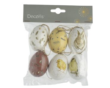 Ostereier Schaumstoff Tiere Federn Muster H.6 cm Ø.4 cm 6-teilig