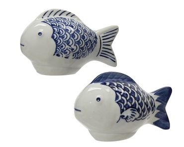 Dekofigur Fisch Porzellan weiß/blau L.8.7cm W.5cm H.6cm Stückpreis