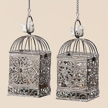 Windlicht Eisen Glas Ornamente H.22 cm 2er Set