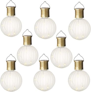 Solar Birne Plastik D.8cm H.11cm transparent/warm weiß 8 Stück