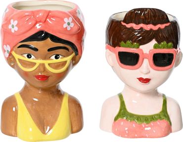 Übertopf Mädchen Dolomit bunt 12x10x16 cm Stückpreis 