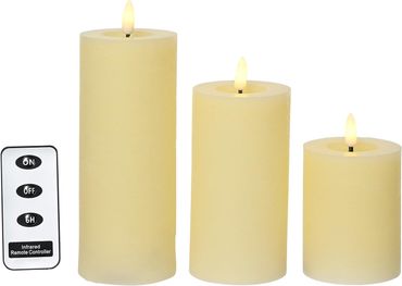 LED Kerze Wachs Flacker-Effekt D.7cm H.19cm creme/warmes weiß 3er Set