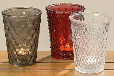 Windlicht Troja Glas lackiert rot/grün/klar H 13cm Ø 10cm 3-teilig