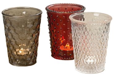Windlicht Troja Glas lackiert rot/grün/klar H 13cm Ø 10cm 3-teilig