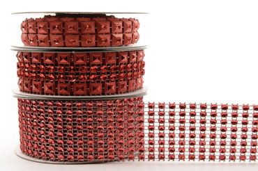 Band Kunststoffband Tischband Tischdeko Strass rot Weihnachten Hochzeit 3er Set