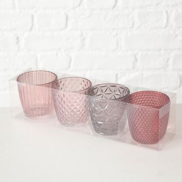 Windlicht Teelichthalter Marilu Glas lackiert rose Farbmix Höhe 7,5 cm Ø 7,5 cm 4-teilig
