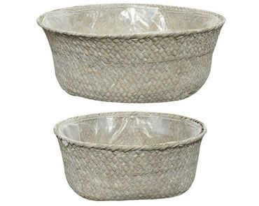Korb Tablett Dekokorb Dekotablett Dekoration rund Aufbewahrung Seegras Ø 30 cm Höhe 10 cm 2er Set