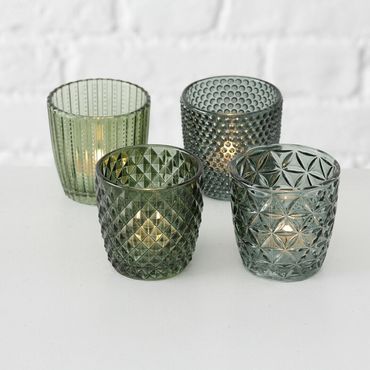 Windlicht Teelichthalter Marilu Glas lackiert grün H8 cm Ø8 cm 4 Stück