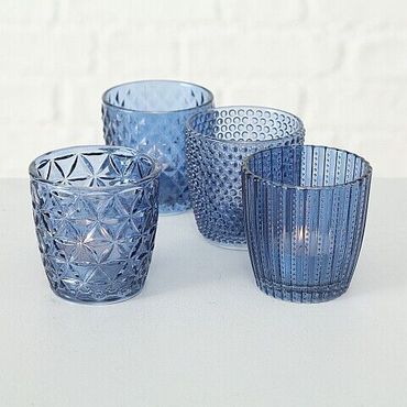 Windlicht Teelichthalter Marilu Glas lackiert blau Höhe 7,5 cm Ø 7,5 cm 4-teilig