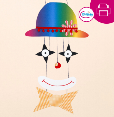 Ein Clown-Mobile. Wie es gebastelt wird, steht in der Bastelvorlage.