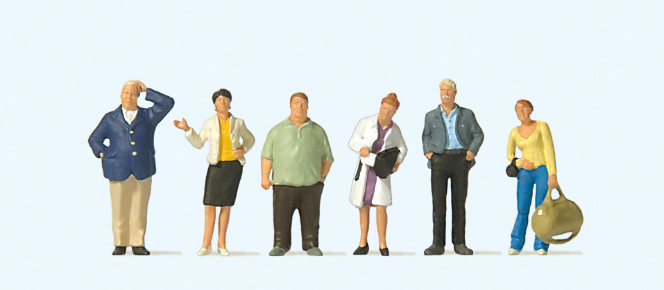 Preiser 10660 5 Wartende Reisende H0 1:87 - Handbemalte Modelleisenbahn-Figuren