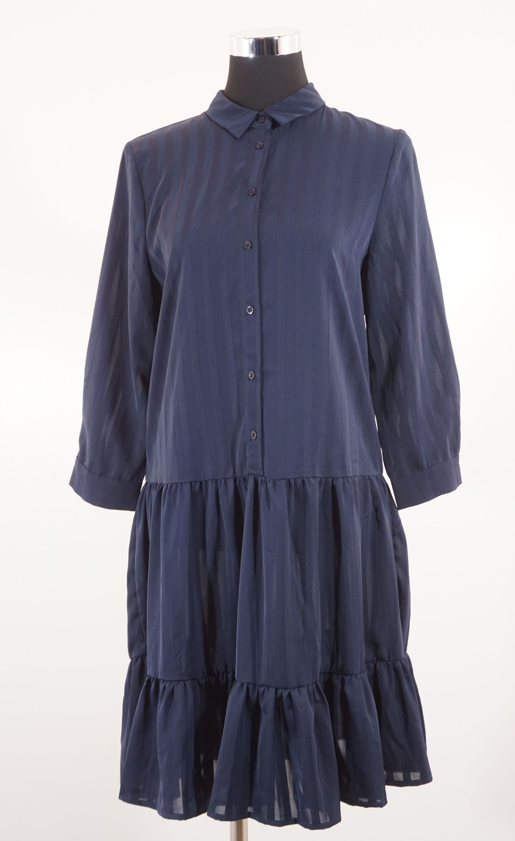 ICHI dress flounce dress size S blue dark blue transparent knee-length half sleeves A307 ICHI dress flounce dress size S blue dark blue transparent knee-length half sleeves A307