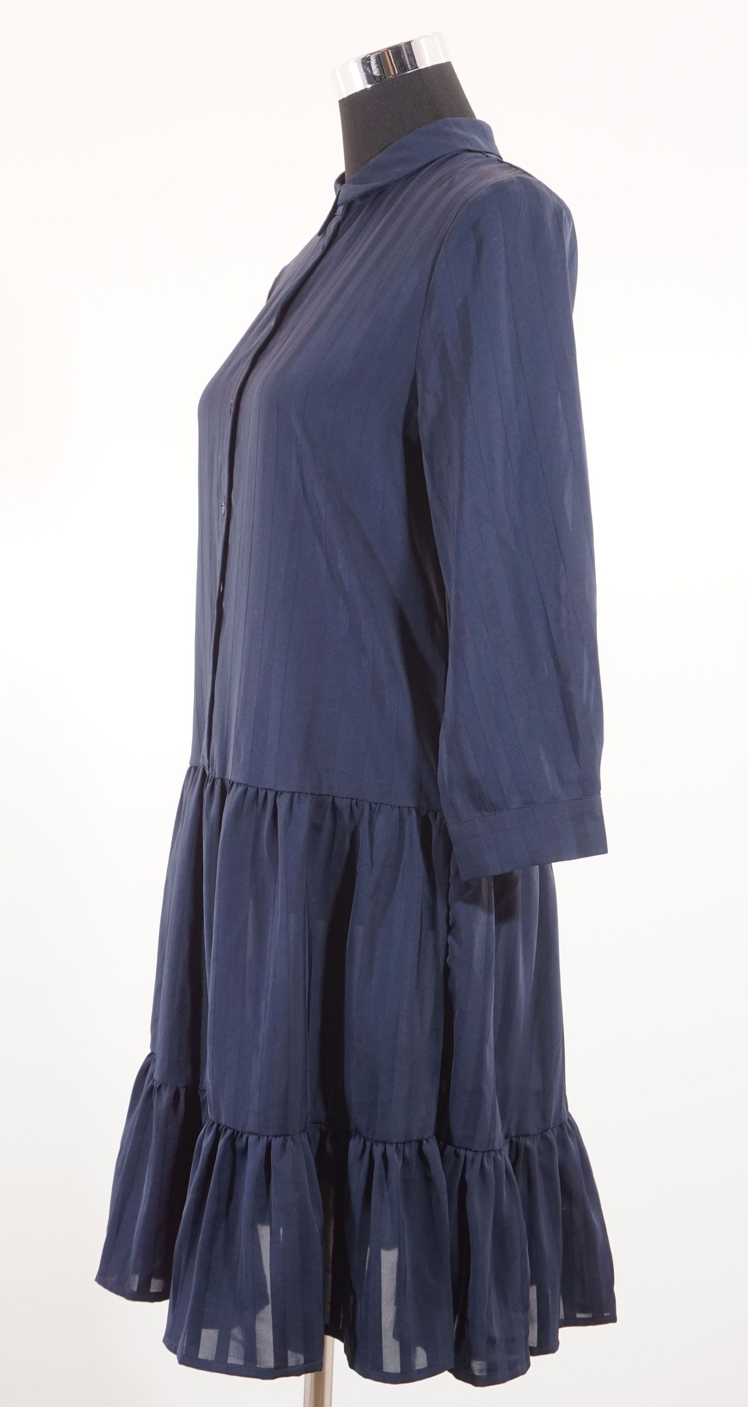 ICHI dress flounce dress size S blue dark blue transparent knee-length half sleeves A307 ICHI dress flounce dress size S blue dark blue transparent knee-length half sleeves A307