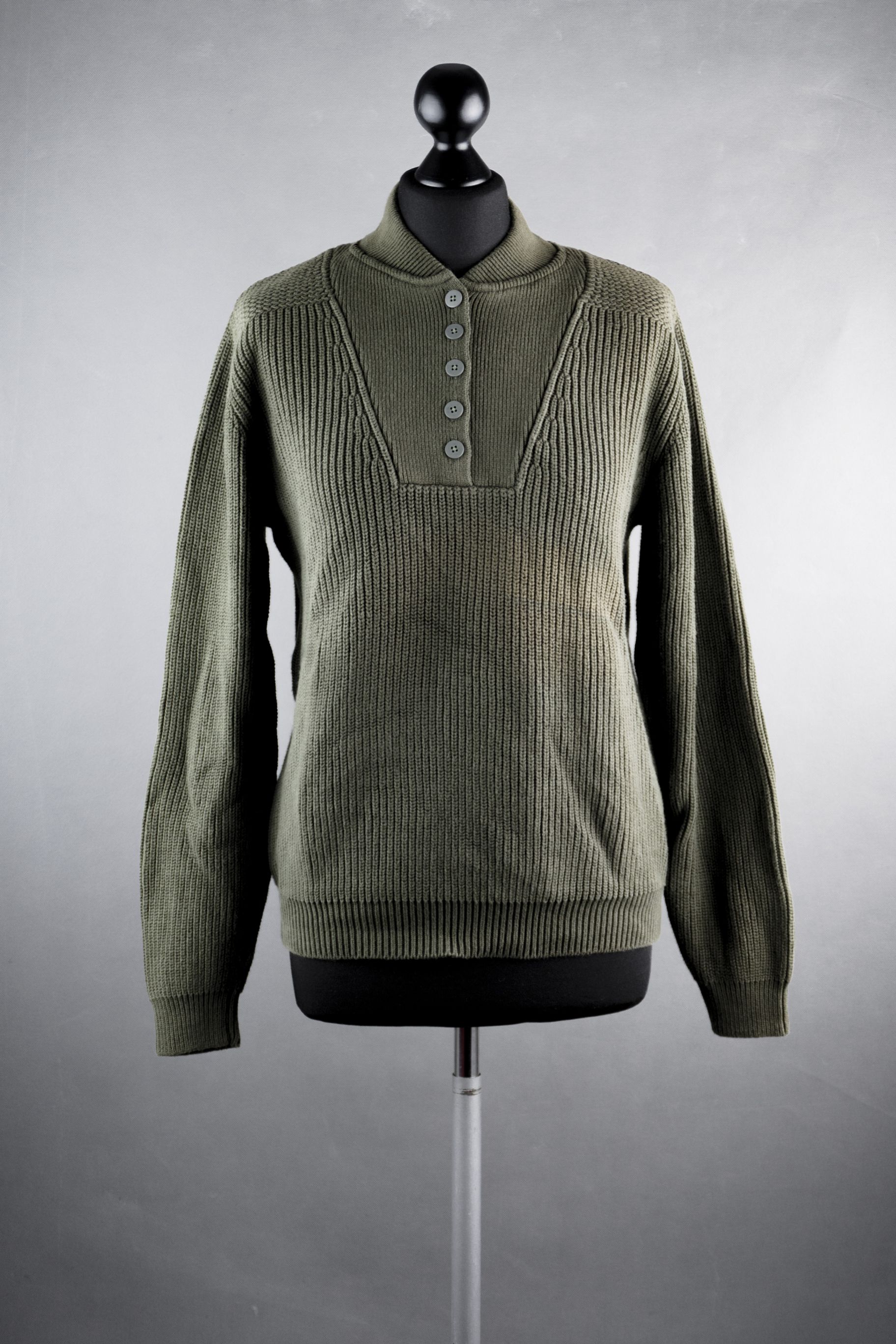 Lands'End women's sweater S green olive plain button crew neck chunky knit B477 Lands'End women's sweater S green olive plain button crew neck chunky knit B477