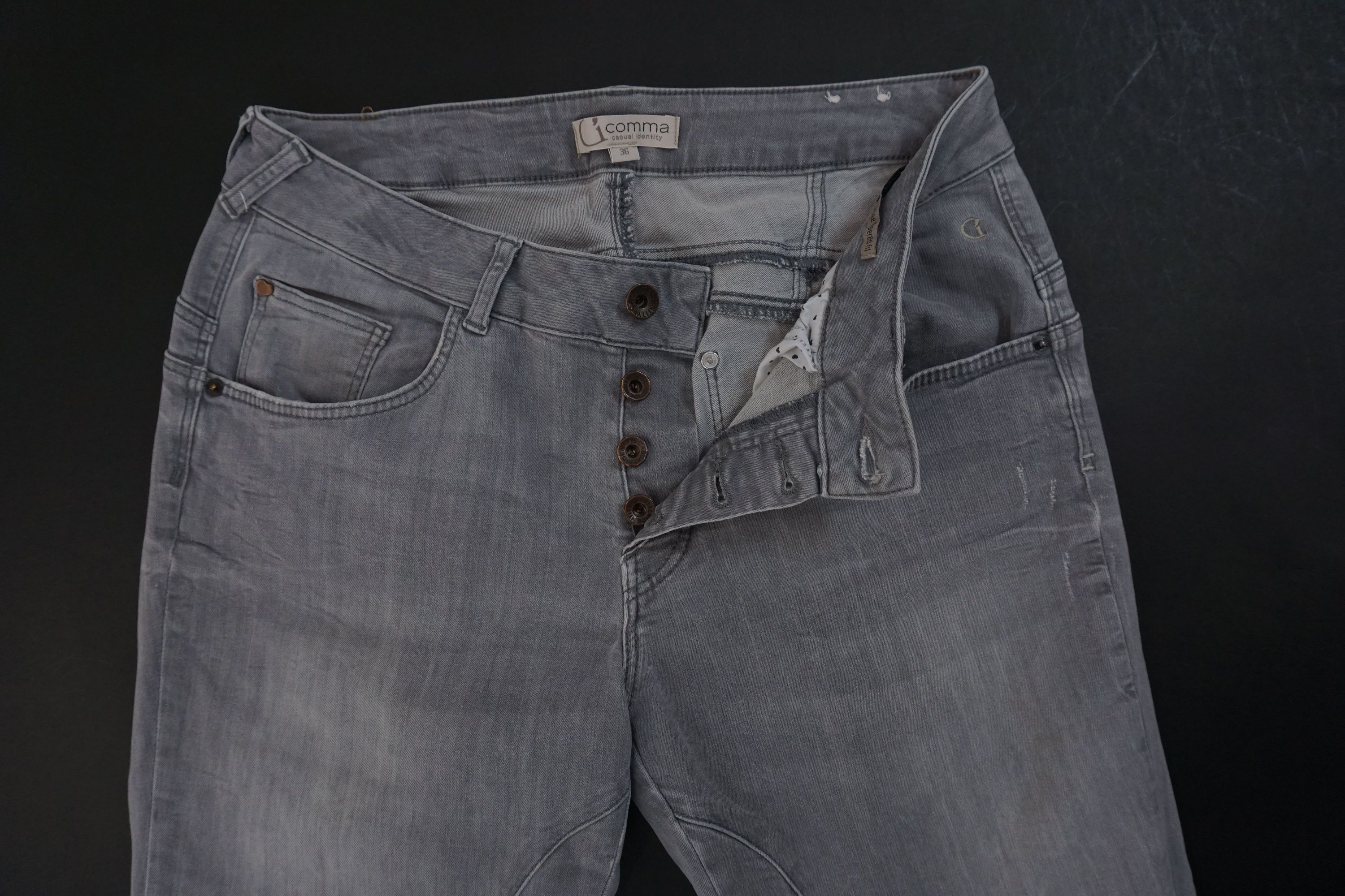 Comma Jeans Pants Boyfriend Women's Size 36 Black Gray Used Tapered Stretch F2594 Comma Jeans Pants Boyfriend Women's Size 36 Black Gray Used Tapered Stretch F2594