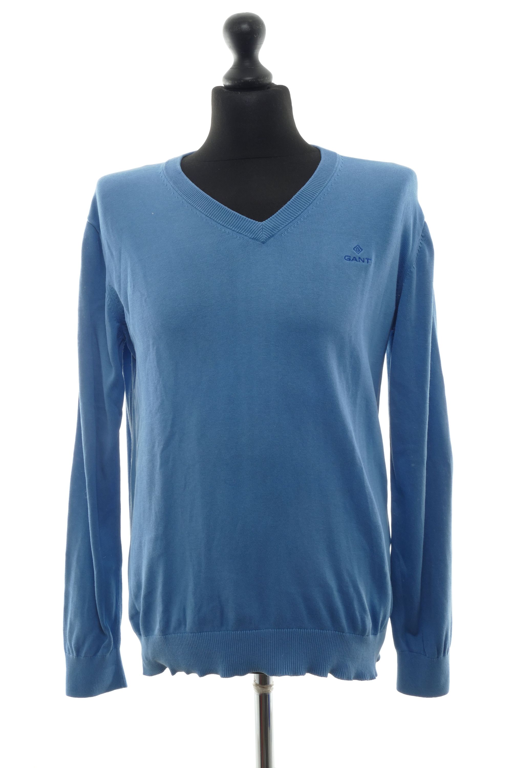 GANT men's sweater pullover M blue light blue lightweight V-neck knit cotton GANT men's sweater pullover M blue light blue lightweight V-neck knit cotton