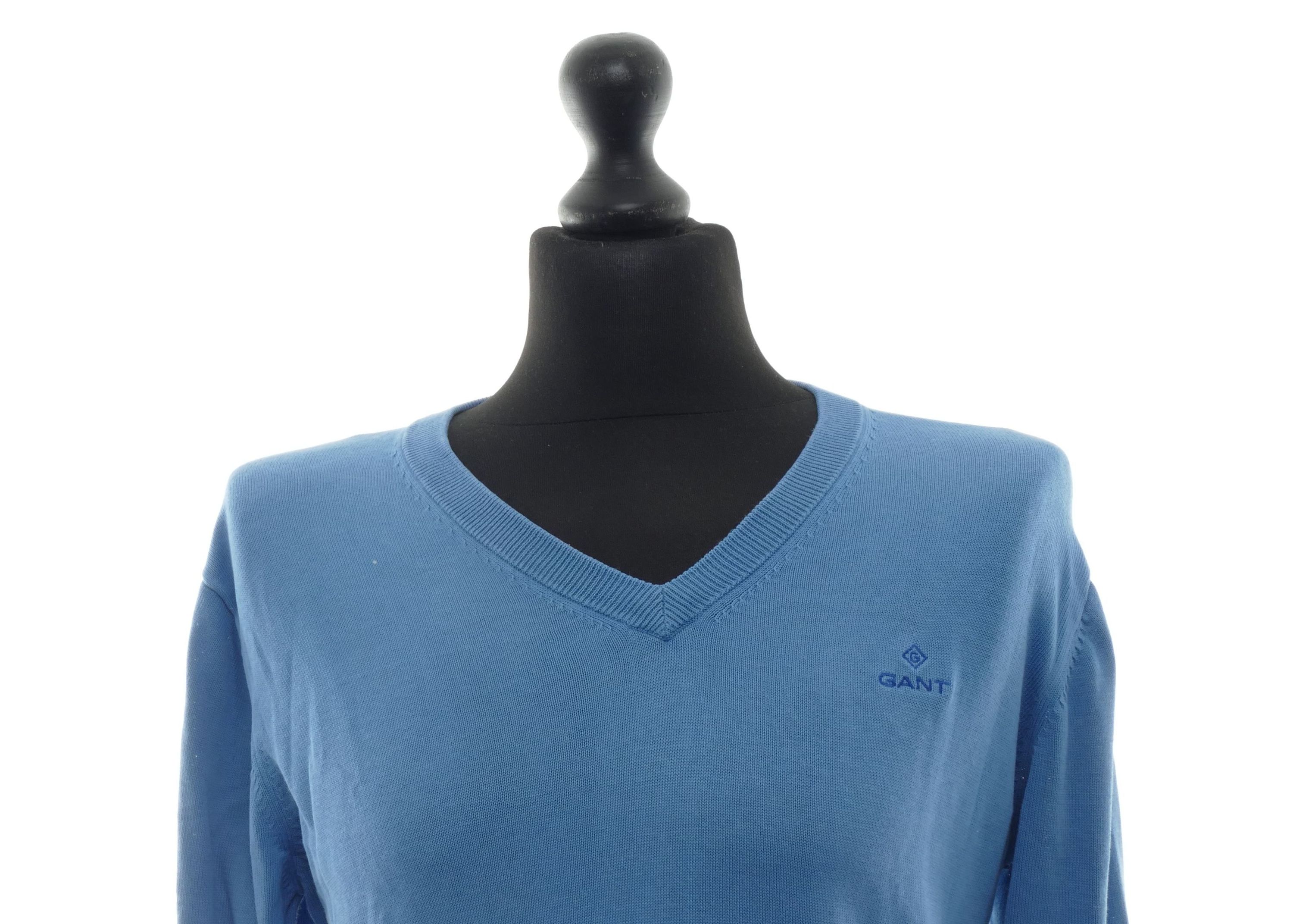 GANT men's sweater pullover M blue light blue lightweight V-neck knit cotton GANT men's sweater pullover M blue light blue lightweight V-neck knit cotton