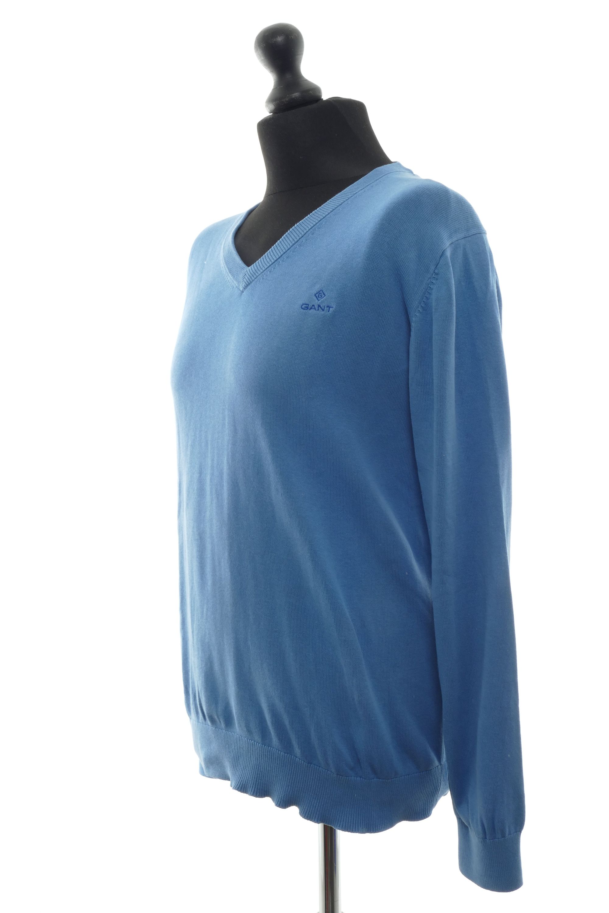 GANT men's sweater pullover M blue light blue lightweight V-neck knit cotton GANT men's sweater pullover M blue light blue lightweight V-neck knit cotton