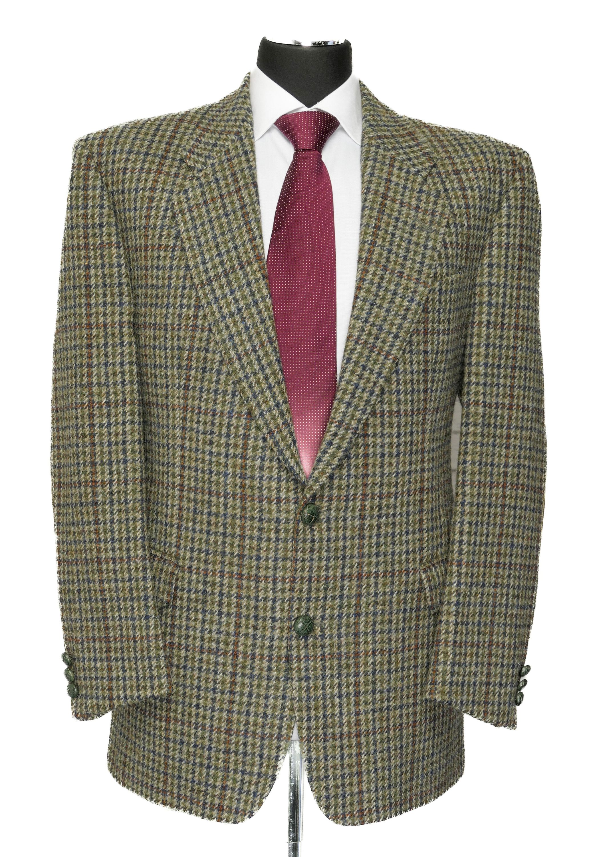 Giacca Harris Tweed giacca 50 verde oliva a quadri monopetto toppe a 2 bottoni come nuova Giacca Harris Tweed giacca 50 verde oliva a quadri monopetto toppe a 2 bottoni come nuova