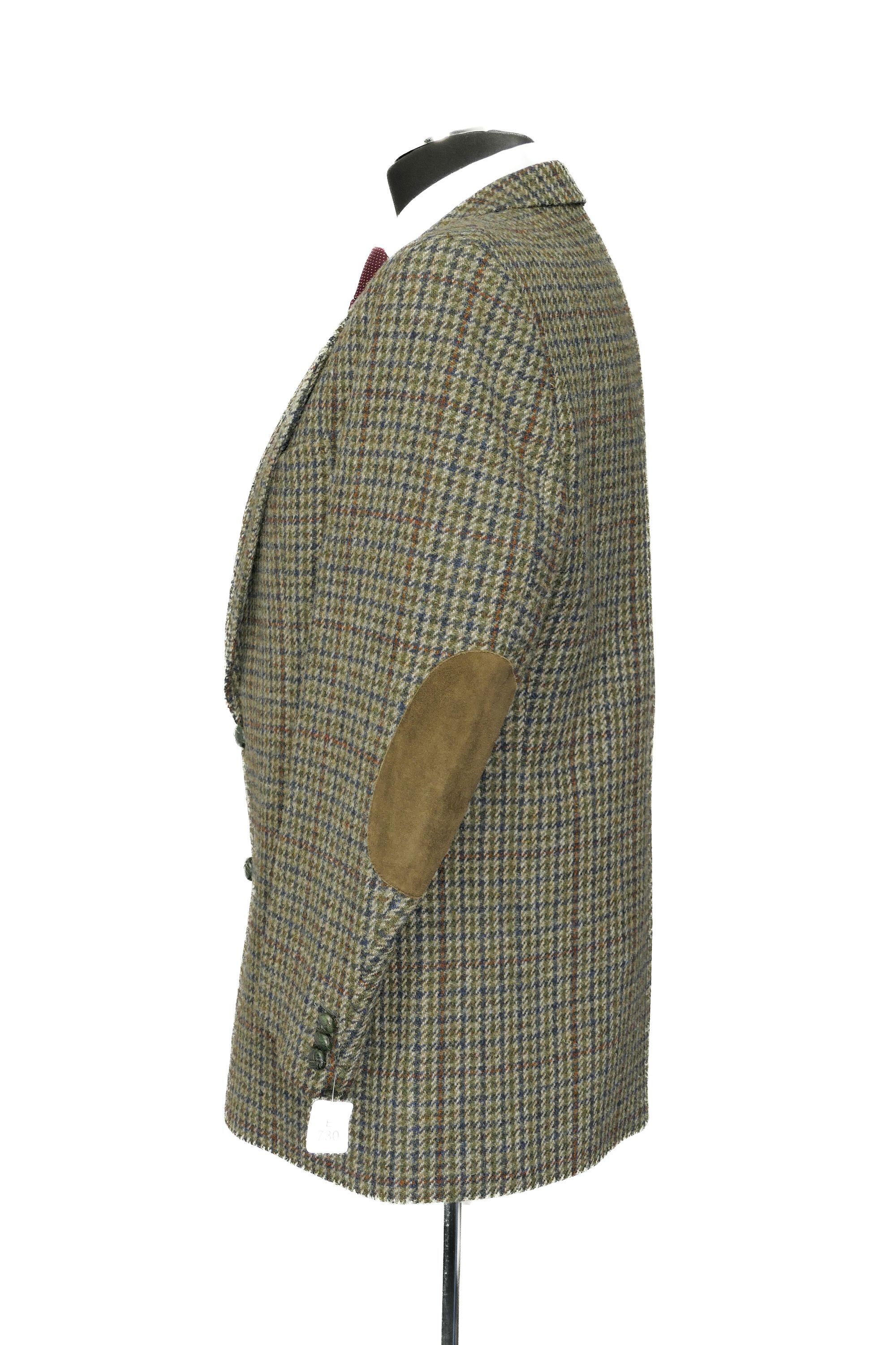 Giacca Harris Tweed giacca 50 verde oliva a quadri monopetto toppe a 2 bottoni come nuova Giacca Harris Tweed giacca 50 verde oliva a quadri monopetto toppe a 2 bottoni come nuova