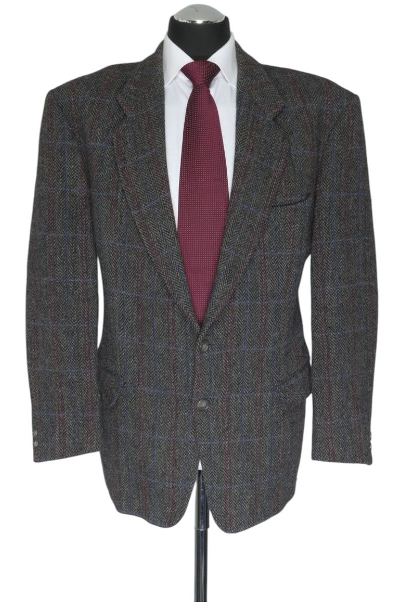 Giacca blazer Harris Tweed 50 grigio grigio scuro spigata monopetto 2 bottoni vintage Giacca blazer Harris Tweed 50 grigio grigio scuro spigata monopetto 2 bottoni vintage