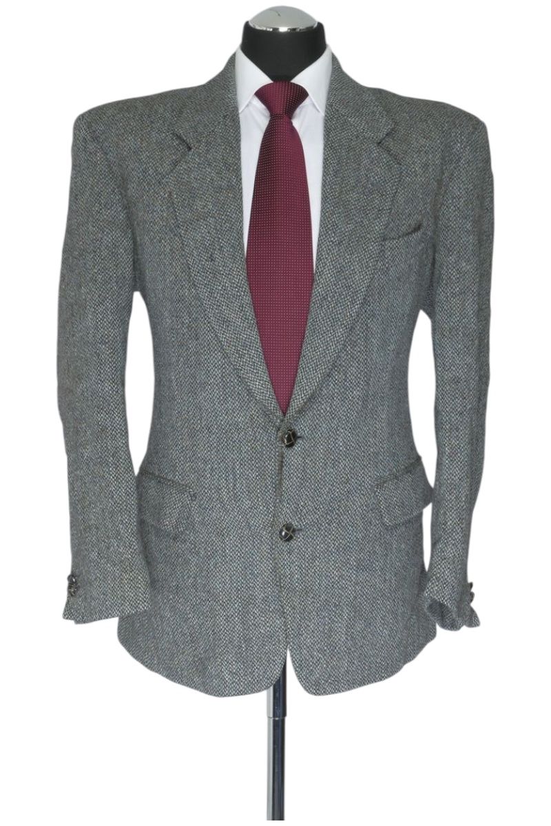 Giacca Harris Tweed Dunn & Co. giacca 48 grigio blu monopetto a 2 bottoni in pelle Giacca Harris Tweed Dunn & Co. giacca 48 grigio blu monopetto a 2 bottoni in pelle