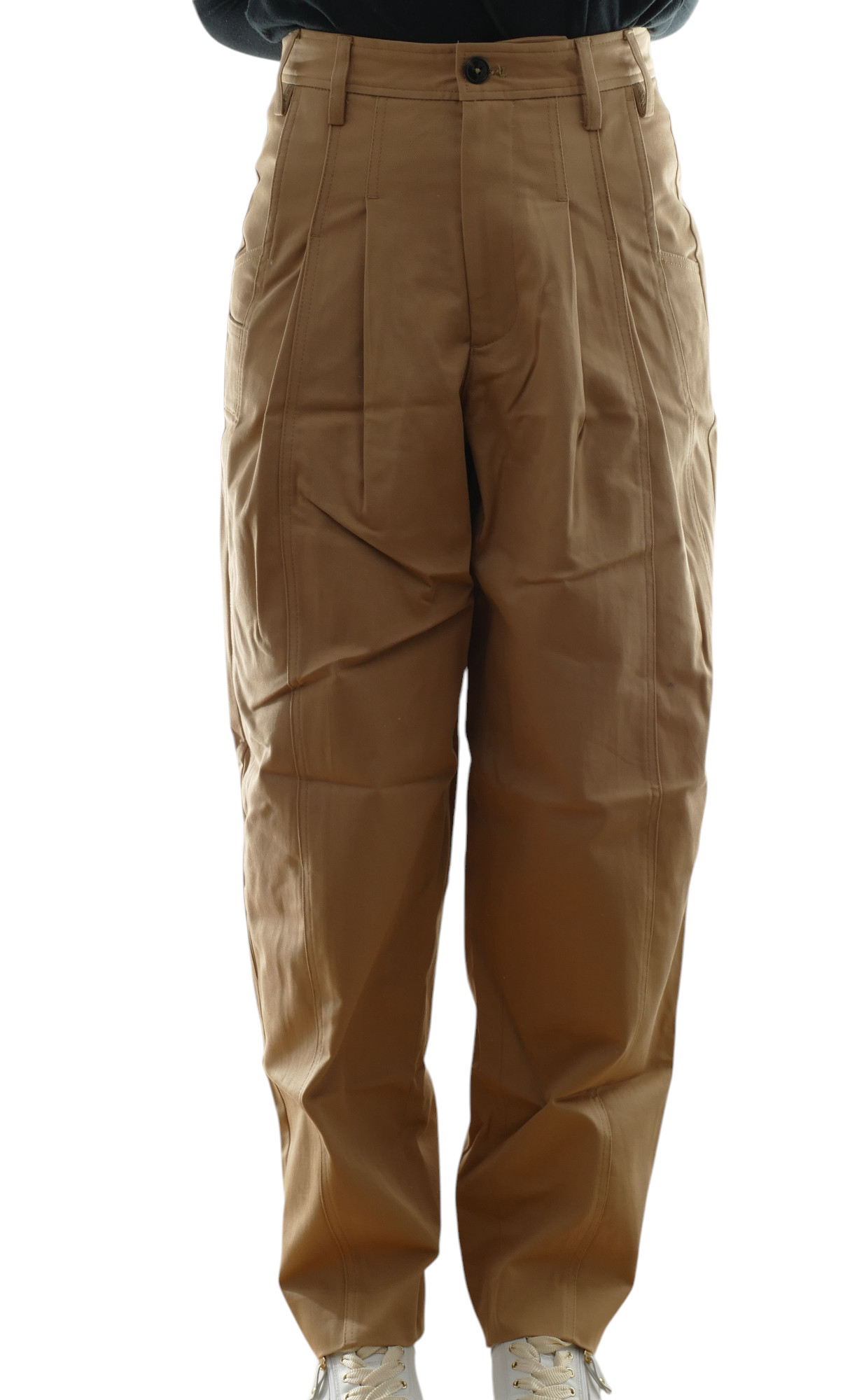 Pantalone plissé da donna Bella chiuso Paperbag W25 beige dritto vita alta nuovo Pantalone plissé da donna Bella chiuso Paperbag W25 beige dritto vita alta nuovo