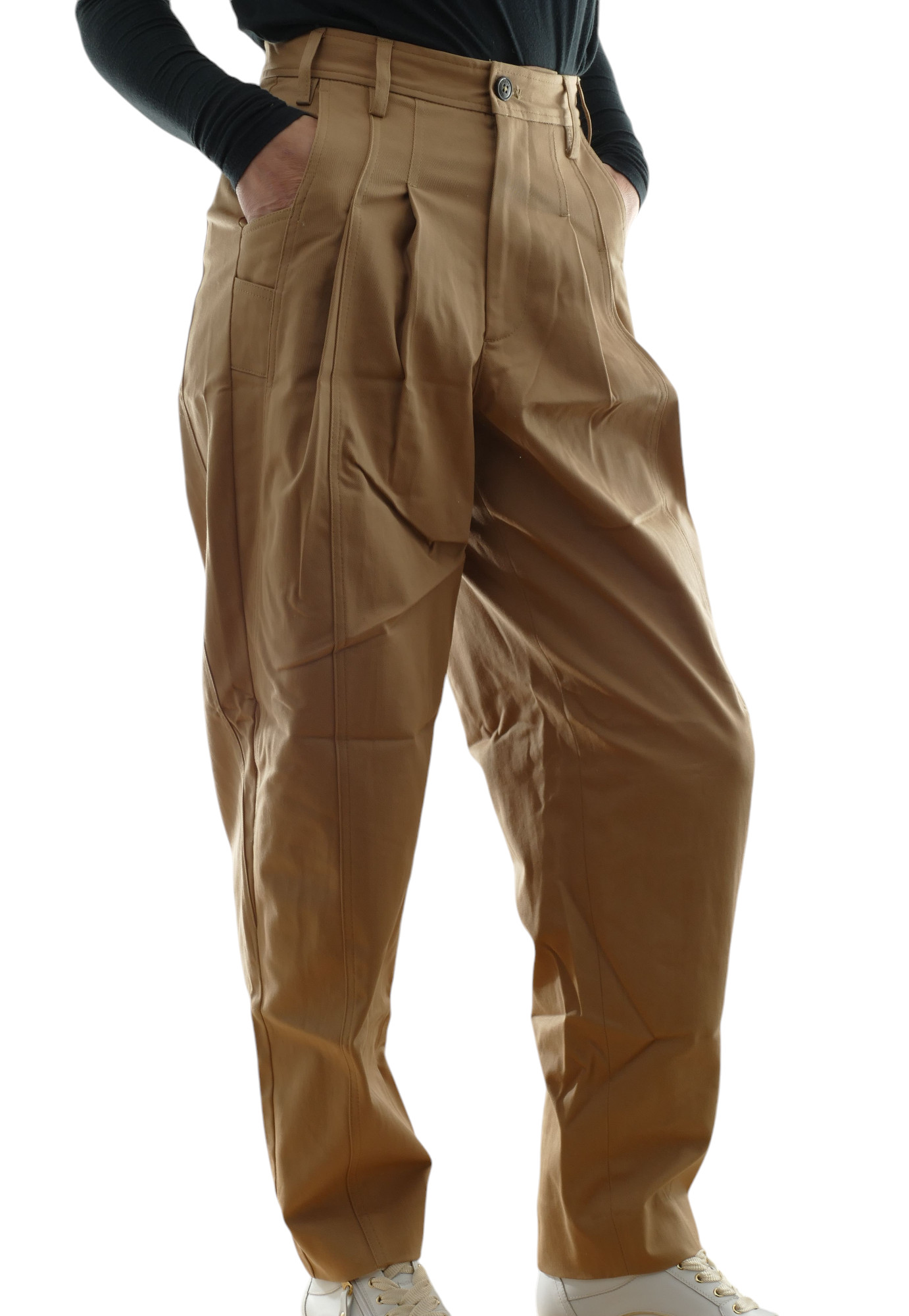 Pantalone plissé da donna Bella chiuso Paperbag W25 beige dritto vita alta nuovo Pantalone plissé da donna Bella chiuso Paperbag W25 beige dritto vita alta nuovo