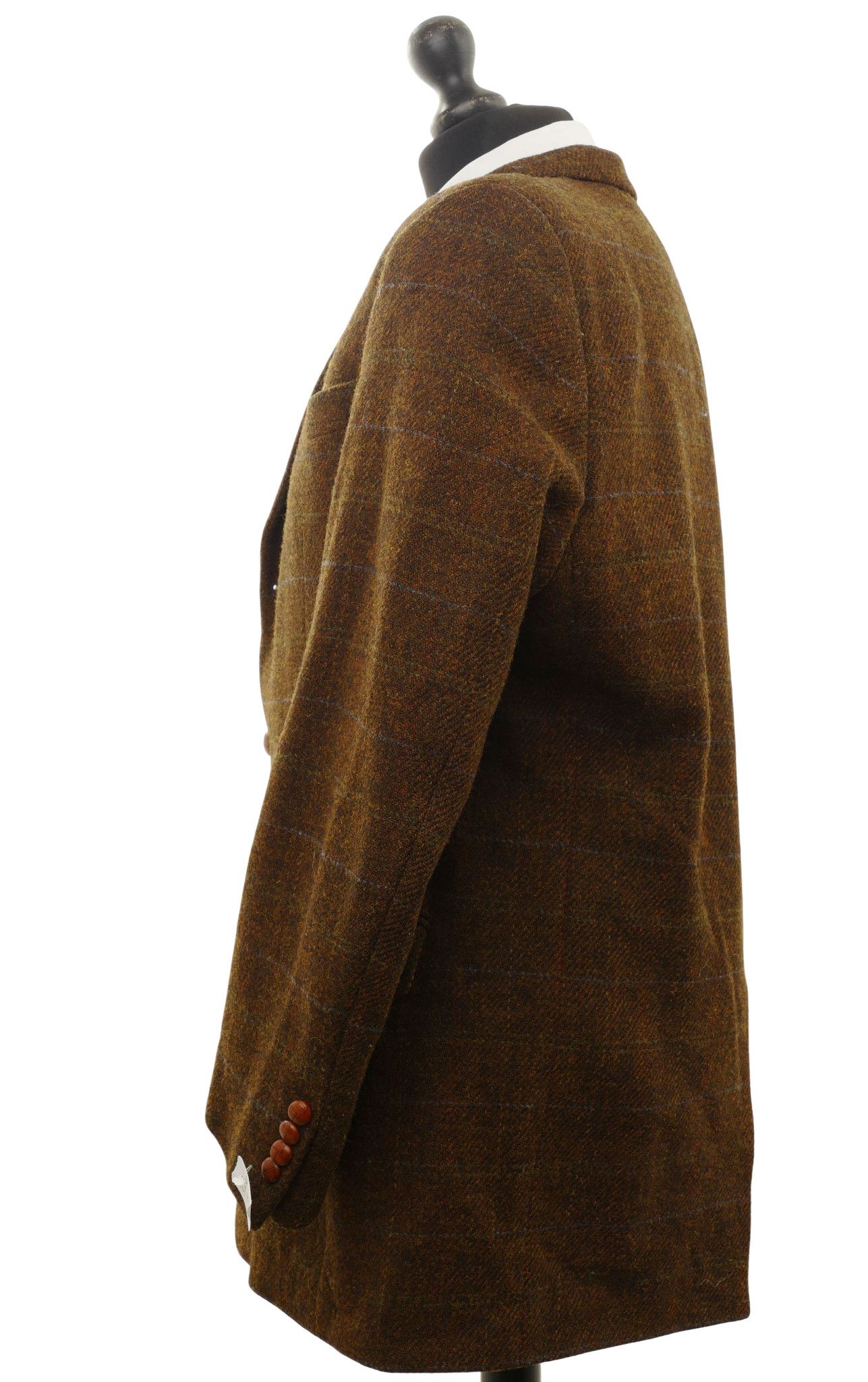 Giacca Harris Tweed giacca 54 marrone oliva a quadri 3 bottoni in pelle come nuova Giacca Harris Tweed giacca 54 marrone oliva a quadri 3 bottoni in pelle come nuova