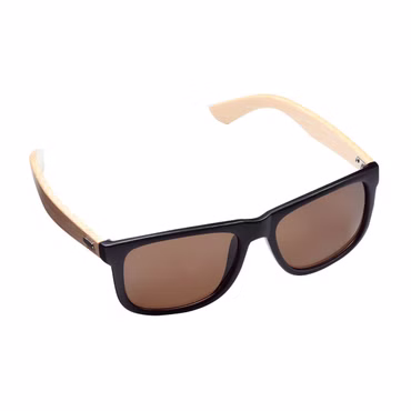 Personalisierte Sonnenbrille 'Bamboo' - Modische Brille im Blues-Stil mit Bambusbügeln und schwarzer PC-Fassung - Sonnenbrille für Herren & Damen mit UV-400 Schutz