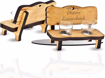 Personalisierte Schnapsbank mit 2 Schnapsgläsern und Gravur 