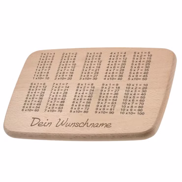 Frühstücksbrettchen 1x1 Schulanfang für Kinder Holzbrett zum Lernen Brotzeitbrett  22 x 15 x 1,5cm (Ohne Namensgravur)